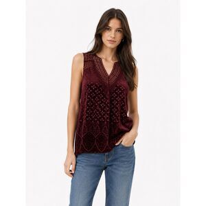 Valerie Stevens Maroon Burnout Velvet Top Lace V Neck Sleeveless Blouse M
